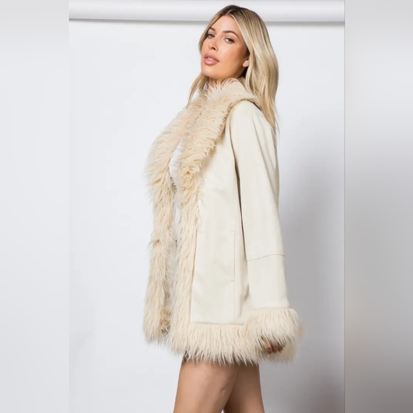 Shaggy Fur Open Front Mid Length Jacket - Picture 2 of 5